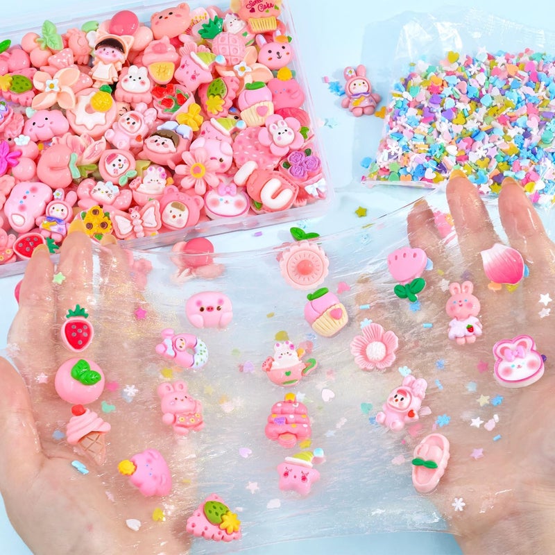 Glitzest 100PCS TINKRSTUFF Pink Slime Charms Cute Flatback Resin Charms for Slime, Random Kawaii Decoden Charm for Embellishments Phone Junk Case Charms Bulk, Hairpins Scrapbooking Crafting & DIY Decoration - Image 5